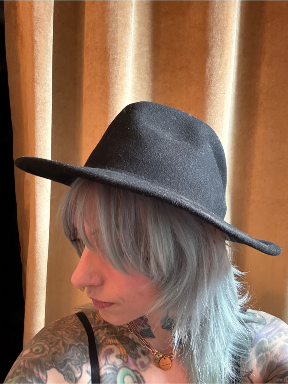 Black Wide-Brim Wool Fedora Hat - Women Accessories